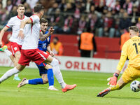 Martin Baturina  scores, Marcin Bulka  during UEFA Nations League match Poland vs Croatia in Warsaw Poland on 15 October 2024. (