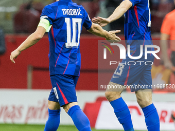 Luka Modric , Petar Sucic , goal celebration during UEFA Nations League match Poland vs Croatia in Warsaw Poland on 15 October 2024. (