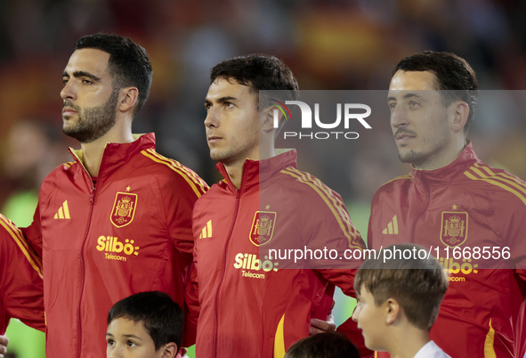 Mikel Merino of Spain, Martin Zubimendi of Spain, and Mikel Oyarzabal of Spain participate in the UEFA Nations League 2024/25 League A Group...