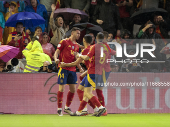 Aymeric Laporte of Spain celebrates a goal during the UEFA Nations League 2024/25 League A Group A4 match between Spain and Serbia at Nuevo...