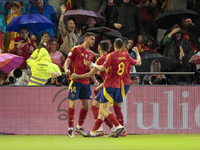 Aymeric Laporte of Spain celebrates a goal during the UEFA Nations League 2024/25 League A Group A4 match between Spain and Serbia at Nuevo...