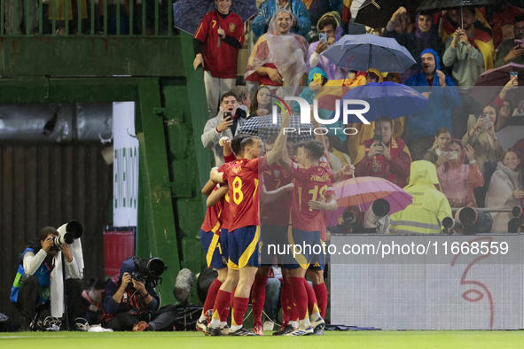 Aymeric Laporte of Spain celebrates a goal during the UEFA Nations League 2024/25 League A Group A4 match between Spain and Serbia at Nuevo...