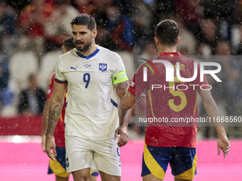 Aleksandar Mitrovic of Serbia reacts to a missed opportunity during the UEFA Nations League 2024/25 League A Group A4 match between Spain an...