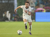 Strahinja Erakovic of Serbia runs with the ball during the UEFA Nations League 2024/25 League A Group A4 match between Spain and Serbia at N...