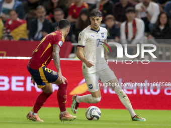 Veljko Birmancevic of Serbia is in action during the UEFA Nations League 2024/25 League A Group A4 match between Spain and Serbia at Nuevo A...