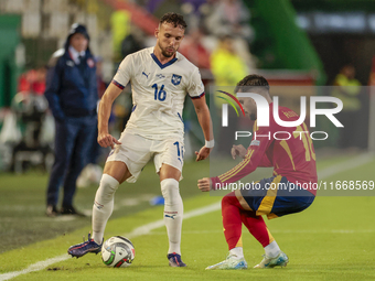 Strahinja Erakovic of Serbia is in action during the UEFA Nations League 2024/25 League A Group A4 match between Spain and Serbia at Nuevo A...