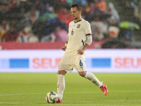 Nemanja Maksimovic of Serbia passes the ball during the UEFA Nations League 2024/25 League A Group A4 match between Spain and Serbia at Nuev...