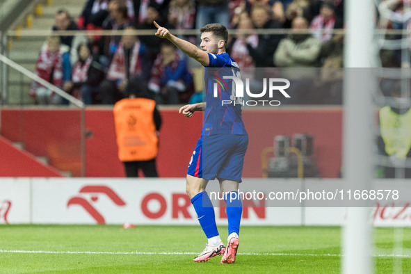 Martin Baturina  goal celebration during UEFA Nations League match Poland vs Croatia in Warsaw Poland on 15 October 2024. 