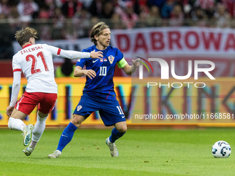 Nicola Zalewski , Luka Modric  during UEFA Nations League match Poland vs Croatia in Warsaw Poland on 15 October 2024. (