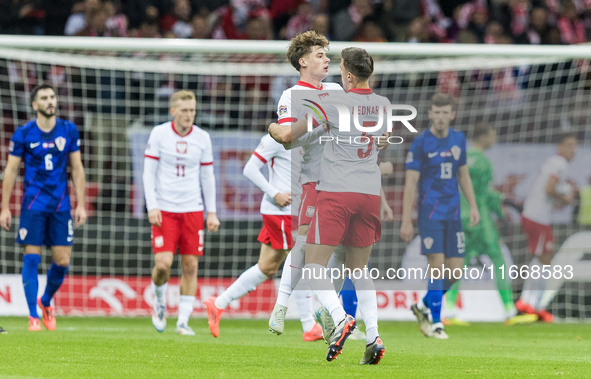 Nicola Zalewski , Jan Bednarek  goal celebration during UEFA Nations League match Poland vs Croatia in Warsaw Poland on 15 October 2024. 