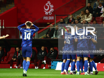 Croatia team celebrate the goal during UEFA Nations League football match Poland - Croatia at National Stadium in Warsaw, Poland on October...