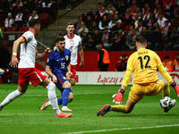 Martin Baturina of Croatia scores the goal during UEFA Nations League football match Poland - Croatia at National Stadium in Warsaw, Poland...