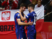 Petar Sucic and Martin Baturina of Croatia celebrate the goal during UEFA Nations League football match Poland - Croatia at National Stadium...