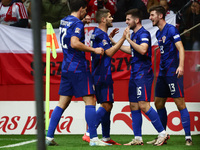 Petar Sucic and Martin Baturina of Croatia celebrate the goal during UEFA Nations League football match Poland - Croatia at National Stadium...