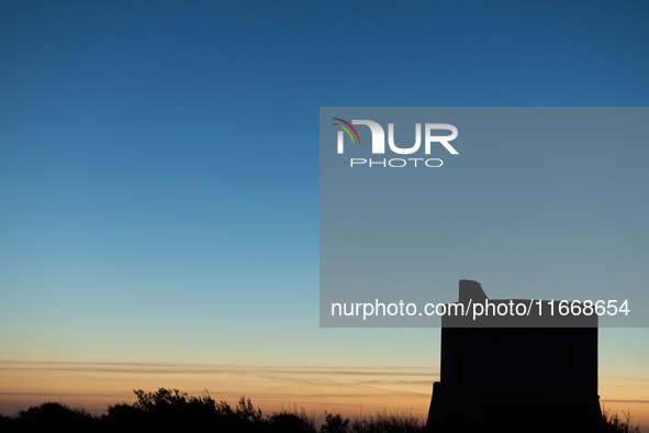 A view of Torre del Pizzo, in Gallipoli, Italy, on October 15, 2024 at sunset. 