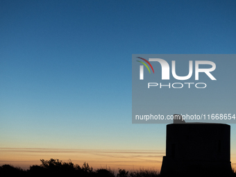 A view of Torre del Pizzo, in Gallipoli, Italy, on October 15, 2024 at sunset. (