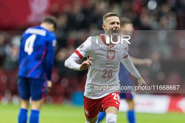 Sebastian Szymanski  goal celebration during UEFA Nations League match Poland vs Croatia in Warsaw Poland on 15 October 2024. 