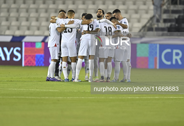 Players of Palestine before the FIFA World Cup 2026 Qualification 3rd Round group B match between Palestine and Kuwait at Jassim Bin Hamad S...