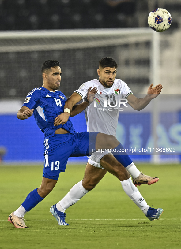 Omar Faraj of Palestine competes for the ball with Rashed Aldousari of Kuwait during the FIFA World Cup 2026 Qualification 3rd Round group B...