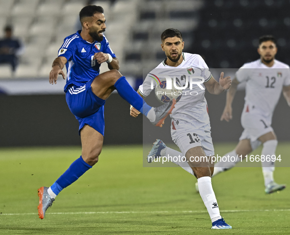 Omar Faraj of Palestine competes for the ball with Rashed Aldousari of Kuwait during the FIFA World Cup 2026 Qualification 3rd Round group B...