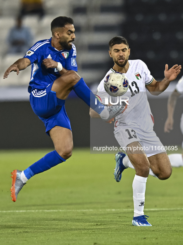 Omar Faraj of Palestine competes for the ball with Rashed Aldousari of Kuwait during the FIFA World Cup 2026 Qualification 3rd Round group B...