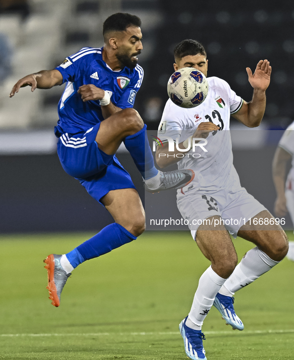 Omar Faraj of Palestine competes for the ball with Rashed Aldousari of Kuwait during the FIFA World Cup 2026 Qualification 3rd Round group B...