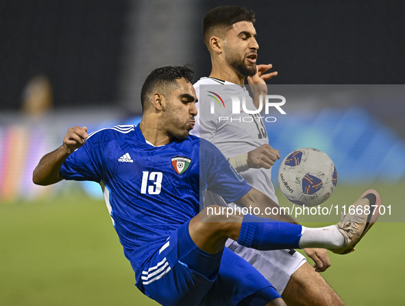 Omar Faraj of Palestine competes for the ball with Rashed Aldousari of Kuwait during the FIFA World Cup 2026 Qualification 3rd Round group B...