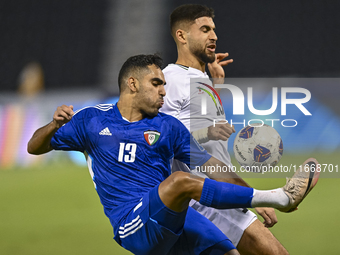 Omar Faraj of Palestine competes for the ball with Rashed Aldousari of Kuwait during the FIFA World Cup 2026 Qualification 3rd Round group B...