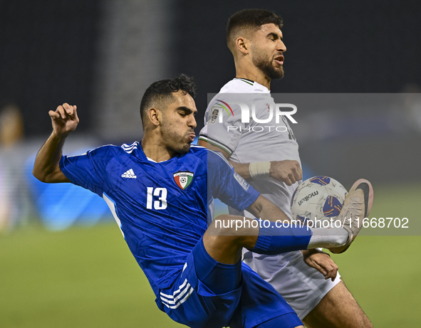 Omar Faraj of Palestine competes for the ball with Rashed Aldousari of Kuwait during the FIFA World Cup 2026 Qualification 3rd Round group B...