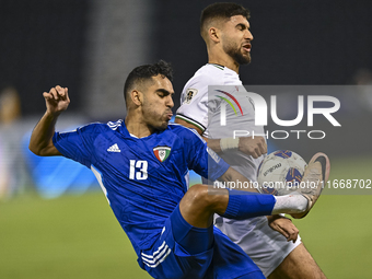 Omar Faraj of Palestine competes for the ball with Rashed Aldousari of Kuwait during the FIFA World Cup 2026 Qualification 3rd Round group B...