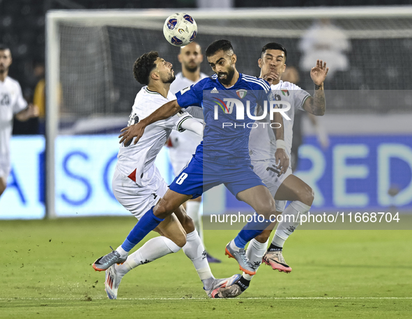 Jonathan Zorrilla of Palestine battles for the ball with Ahmad Aldhefiri of Kuwait during the FIFA World Cup 2026 Qualification 3rd Round gr...