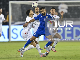 Jonathan Zorrilla of Palestine battles for the ball with Ahmad Aldhefiri of Kuwait during the FIFA World Cup 2026 Qualification 3rd Round gr...