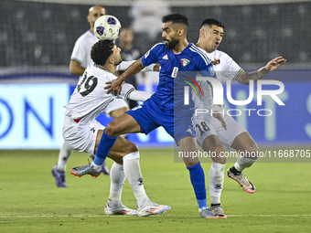 Jonathan Zorrilla of Palestine battles for the ball with Ahmad Aldhefiri of Kuwait during the FIFA World Cup 2026 Qualification 3rd Round gr...