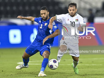 Mahmoud Abuwarda of Palestine battles for the ball with Meshari Alenezi of Kuwait during the FIFA World Cup 2026 Qualification 3rd Round gro...