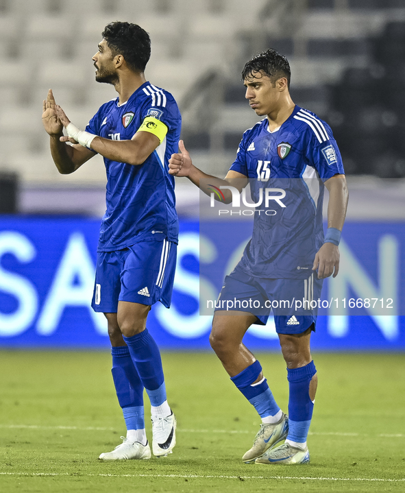 Yousef Alsulaiman (L) of Kuwait celebrates with his teammates after scoring a goal during the FIFA World Cup 2026 Qualification 3rd Round gr...