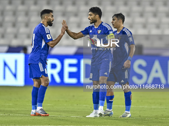 Yousef Alsulaiman (C) of Kuwait celebrates with his teammates after scoring the goal during the FIFA World Cup 2026 Qualification 3rd Round...