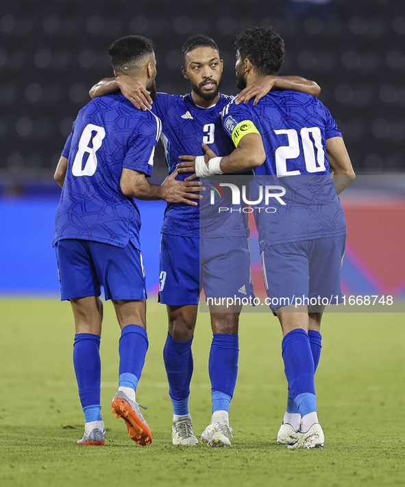 Yousef Alsulaiman (R) of Kuwait celebrates with his teammates after scoring a goal during the FIFA World Cup 2026 Qualification 3rd Round gr...