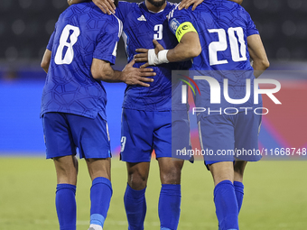 Yousef Alsulaiman (R) of Kuwait celebrates with his teammates after scoring a goal during the FIFA World Cup 2026 Qualification 3rd Round gr...