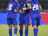 Yousef Alsulaiman (R) of Kuwait celebrates with his teammates after scoring a goal during the FIFA World Cup 2026 Qualification 3rd Round gr...