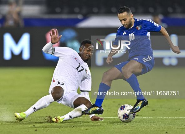 Mousa Farawi of Palestine battles for the ball with Moaath Alenezi of Kuwait during the FIFA World Cup 2026 Qualification 3rd Round group B...