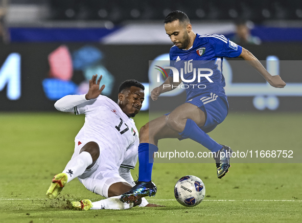 Mousa Farawi of Palestine battles for the ball with Moaath Alenezi of Kuwait during the FIFA World Cup 2026 Qualification 3rd Round group B...