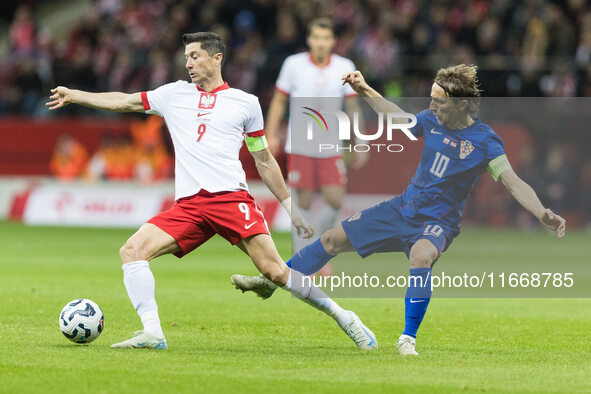 Robert Lewandowski , Luka Modric  during UEFA Nations League match Poland vs Croatia in Warsaw Poland on 15 October 2024. 