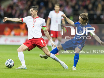 Robert Lewandowski , Luka Modric  during UEFA Nations League match Poland vs Croatia in Warsaw Poland on 15 October 2024. (