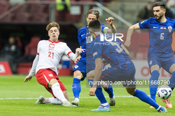 Nicola Zalewski , Luka Modric , Martin Erlic , Josip Sutalo  during UEFA Nations League match Poland vs Croatia in Warsaw Poland on 15 Octob...