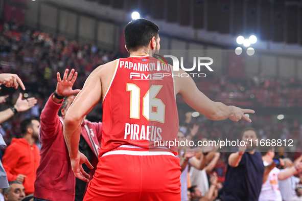 Kostas Papanikolaou of Olympiacos Piraeus plays during the Euroleague, Round 3 match between Olympiacos Piraeus and EA7 Emporio Armani Milan...