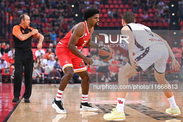 Shaquielle Mckissic of Olympiacos Piraeus plays during the Euroleague, Round 3 match between Olympiacos Piraeus and EA7 Emporio Armani Milan...