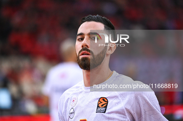 Luca Vildoza of Olympiacos Piraeus plays during the Euroleague, Round 3 match between Olympiacos Piraeus and EA7 Emporio Armani Milan at Pea...