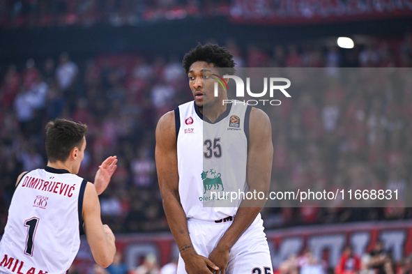 David McCormack of EA7 Emporio Armani Milan plays during the Euroleague, Round 3 match between Olympiacos Piraeus and EA7 Emporio Armani Mil...