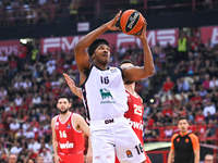 Zach Leday of EA7 Emporio Armani Milan plays during the Euroleague, Round 3 match between Olympiacos Piraeus and EA7 Emporio Armani Milan at...