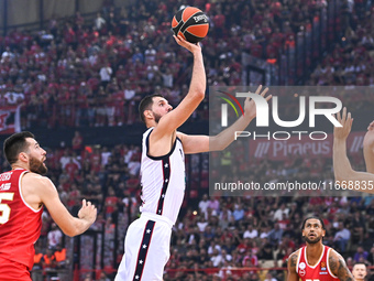 Nikola Mirotic of EA7 Emporio Armani Milan plays during the Euroleague, Round 3 match between Olympiacos Piraeus and EA7 Emporio Armani Mila...